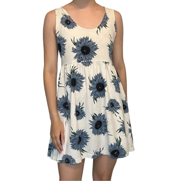 Vintage Sundress Floral Fairy Blue Sunflower Whimsigoth 90s Tank Size Medium - Picture 1 of 9